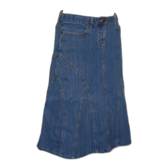 NEW YORK & CO Denim Skirt, 6, Blue, Stretch, Insert Panels, Zipper Fly, Pockets - Picture 2 of 12